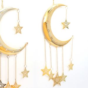 New Islamic Home <b>Decor</b> <b>Ramadan</b> Eid Gift Gold Metal Hanging Led Crescent Moon W/Hanging Stars & Moons - Product Image 2