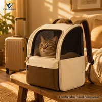 Sac à dos pliable pour animaux de compagnie avec cadre renforcé, sac de transport respirant en maille pour chat avec poignée pour animaux jusqu'à 15 livres