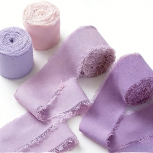 Ruban en Soie Mousseline de Luxe Fait Main pour Emballage Floral, Décoration de Boîte Cadeau, Bords Effilochés, pour Décoration de Mariage - Product Image 1