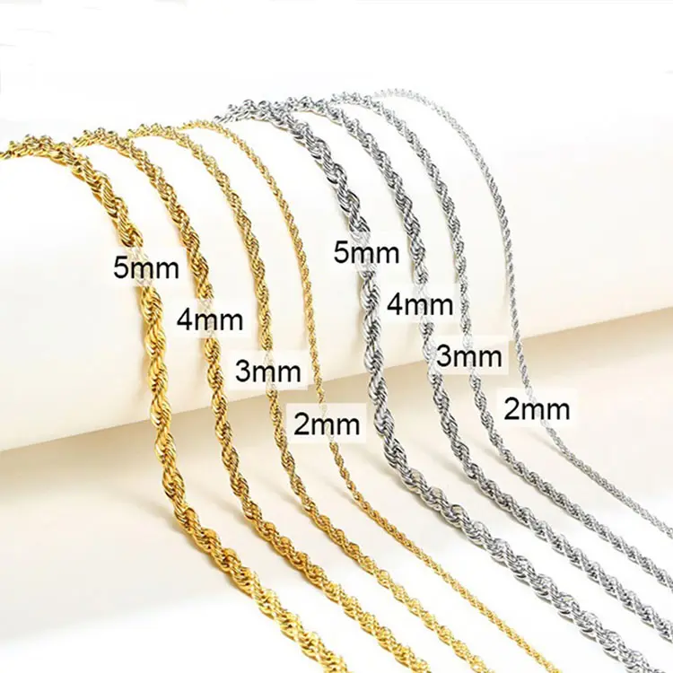 Factory 2-5mm twisted link chain necklace stainless steel gold silver rope chains for jewelry making