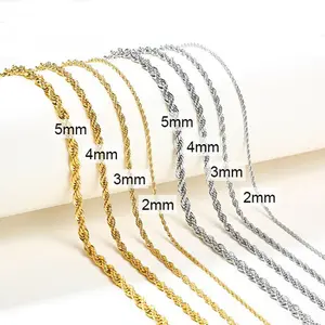 Collier de chaîne à maillons torsadés en acier inoxydable, chaînes de corde d'or et d'argent, fabrication de bijoux, usine, 2-5mm