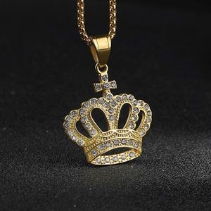 Colgantes de Joyería de Acero Inoxidable, Dijes de Corona con Cristales, Baño de Oro PVD, Novedad 2024, Productos en Oferta - Product Image 1