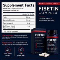 Capsules de Fisetin 500mg en gros – Formule 3-en-1 Longévité (Quercétine & Resvératrol) – Supplément Végétalien Non-OGM – Prix Usine