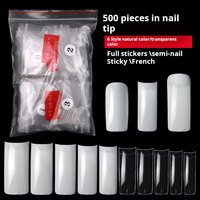 500 faux ongles transparents en acrylique naturel, longs, en forme de cercueil, à couverture complète, détachables, à presser, pour extension