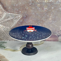Assiette en céramique sous glaçure de style américain pour Noël, support à gâteau rond sur piédestal, plat à collation, bonbons et salade pour hôtel (vente en gros)