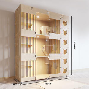 Nichoir moderne multi-niveaux en bois pour chats avec panneaux transparents, idéal pour l'hébergement d'animaux, la présentation en salon, construction robuste en bois massif - Product Image 4