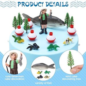 Pastel de pesca de pescador, suministros de fiesta de cumpleaños para hombre, niños, niñas, pesca, 16 Uds. - Product Image 3