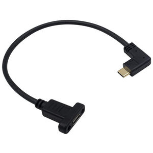 1ft 30cm右左角度90度<span class=keywords><strong>USB</strong></span> <span class=keywords><strong>3.1</strong></span> 60WタイプC男性-女性拡張充電同期ケーブルパネルマウントねじ穴付き - Product Image 1