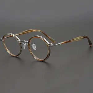 نظارات دائرية عتيقة عالية الجودة بإطار من التيتانيوم الصافي المصنوع من المصنع نظارات بصرية للرجال والنساء