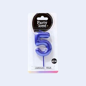 Bougie décorative pour gâteau, numéro 5, bleue, 6 cm, Party Love - Product Image 1