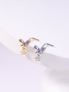 Anneaux de nez en forme de L avec pendentifs, motif papillon pour femmes et filles, en or avec zircon cubique, piercing de nez 20G, bijoux de piercing en gros - Product Image 6