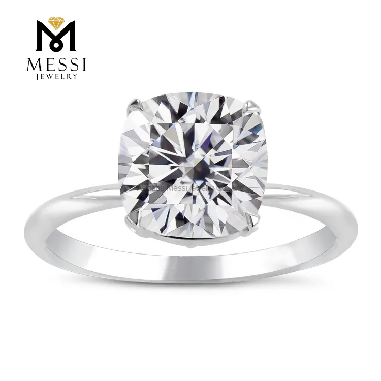 Messi Perhiasan 4 Ct D E F Warna Emas Putih Bantal Cut Diamond Wanita Hadiah Fashion Moissanite Cincin