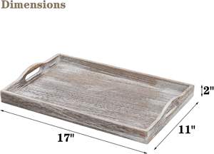 Plateau décoratif en bois en gros d'usine avec poignée découpée ensemble de <span class=keywords><strong>2</strong></span> pièces plateau de service en bois rectangulaire pour le petit déjeuner et les fruits - Product Image 6