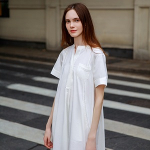 Vestido Midi Blanco de Verano para Mujer, Manga Corta, Holgado, Estilo Camisero, Transpirable, <span class=keywords><strong>Ropa</strong></span> Formal para Mujer - Product Image 5