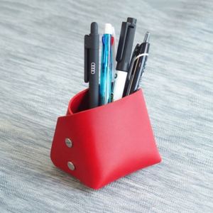 Handmade Retro PU Leather Pen Cup Portable <b>Foldable</b> <b>Desk</b> Organizer for Stationery Office Desktop Storage Holder - Product Image 4