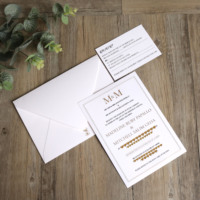 Tarjetas de papel de algodón de diseño rústico, papel de aluminio dorado y letras para invitaciones de boda con sello de cera y tarjetas RSVP