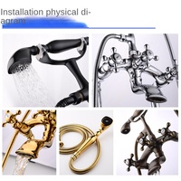 BUTERFLEOGE Robinet de douche sur pied classique pour hôtel, à double poignée, avec pommeau de douche carré effet pluie, finition laiton antique poli