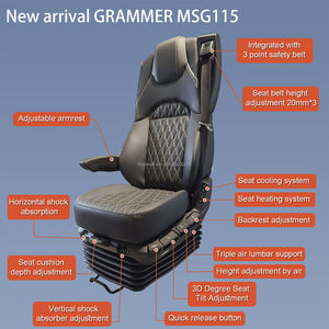 Grammer MSG115 Estilo de lujo Suspensión neumática ergonómica Asiento de camión Soporte lumbar ajustable Tela de ventilación de calefacción/Cuero Gris - Product Image 5