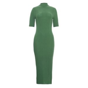 Vestido Maxi de Punto OEM de Moda para Mujer, Cuello Alto, Manga Corta, Silueta Ceñida, Casual, Transpirable, Sencillo, Liso, Verano - Product Image 1