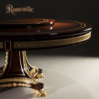 Table à manger ronde de style classique de luxe, panneau en bois massif, finition brillante, utilisation hôtelière, hauteur réglable, respectueuse de l'environnement