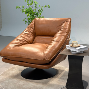 Fauteuil de salon moderne et élégant, pivotant, réglable en hauteur, en cuir de vachette pleine fleur, avec pieds en métal, pour la maison et le salon - Product Image 5