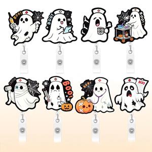 <span class=keywords><strong>Porte</strong></span>-badge rétractable personnalisé pour infirmières, motif fantôme d'Halloween, mignon et effrayant, avec <span class=keywords><strong>cordon</strong></span> en caoutchouc durable pour cartes d'identité - Product Image 1