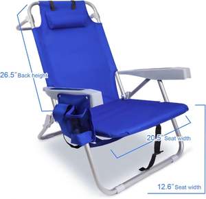 Chaise de plage en fer avec sangles de sac à dos et grande pochette isotherme pour adultes - 4 positions inclinables pour utilisation en extérieur - Product Image 3