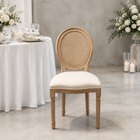 Chaise de salle à manger Louis XV antique française avec revêtement en cuir, structure en bois et dossier en rotin - Structure KD pour hôtels, banquets et événements de mariage