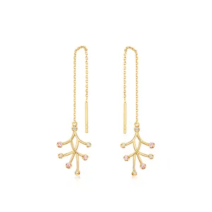 Modern design gold threader jewelry dangle Sterling silver long chain earrings