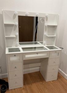Makeup <strong>Vanity</strong> <strong>Desk</strong> <strong>with</strong> Large 9 <strong>Drawers</strong> Makeup <strong>Vanity</strong> Table <strong>with</strong> Mirror Glass Top 3 Color Bulbs <strong>Vanity</strong> <strong>with</strong> Charging Station - Product Image 2