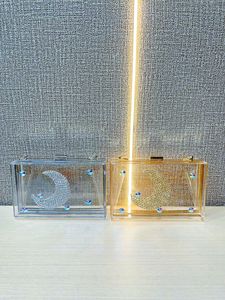 New Cross-Border Women's Fashion Simple Rhinestone Box Shoulder Slung <b>Chain</b> <b>Handbag</b> Zip Closure Polyester for Dinner Use Tanjing - Product Image 4