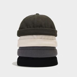 Rolled Cuff Retro Fashion Solid Colour Beanie Cuffed <b>Brimless</b> Hats Adjustable Sailor Worker Hat Corduroy Docker <b>Cap</b> Gift - Product Image 1