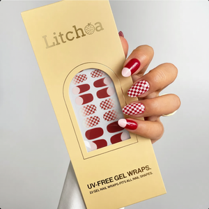 Bandes de gel pré-durcies pour ongles, design rétro Y2K à carreaux, rouge vin et rose <span class=keywords><strong>pastel</strong></span>, bicolore pour boutique OEM - Product Image 1