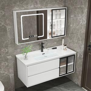 חדר אמבטיה בסגנון אירופאי עץ מוצק כיור יחיד ארון קיר רכוב חדר אמבטיה הלבשה שולחן ארון בגדים עם מראה - Product Image 3