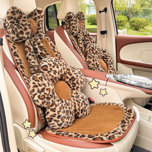 Coussin de siège de voiture imprimé léopard, ensemble de housses de siège épaisses en peluche pour l'hiver, pour la décoration intérieure de voiture - Product Image 1