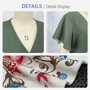 Vestido verde bosque de mezcla de lino para mujer, cuello en V, con botones, manga con volantes, estampado, dobladillo, midi, largo - Product Image 5