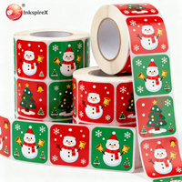 Rouleau d'autocollants en PVC pour cadeaux de Noël, impression auto-adhésive, papier imprimé, étanche, bande dessinée circulaire personnalisée