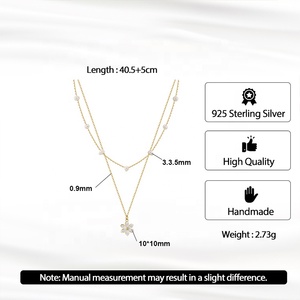 Nueva moda S925 plata esterlina 14K chapado en oro Cadena de perlas de agua dulce collar de doble capa collares con colgante de flor para mujer - Product Image 4