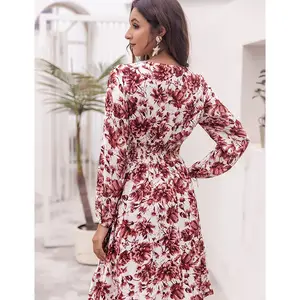 Source manufacturers floral pink long sleeve women casual clothing dress,summer dresses women casual dresses