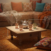 Gobelet en verre classique marocain coloré de 130 ml avec motif floral – Portable, réutilisable, sans danger pour les aliments, pour usage domestique, unisexe, vente en gros