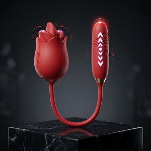 Vibrateur puissant en forme de rose noire à succion clitoridienne, jouet sexuel rose pour femmes avec fonction de léchage, vibrateur double face en forme de rose pour couples - Product Image 2