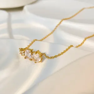 Bijoux de mode 2024 plaqué or Bling Zircon pendentif collier en acier inoxydable 18k plaqué or géométrique diamant collier