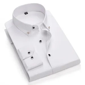 Hochwertiges Slim Fit Herren hemd Button-up Langarm-Hemd aus weißer Baumwolle