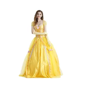 Yetişkin Belle lüks prenses elbise kostüm kadınlar karnaval parti balo kostüm Cosplay Disfraces