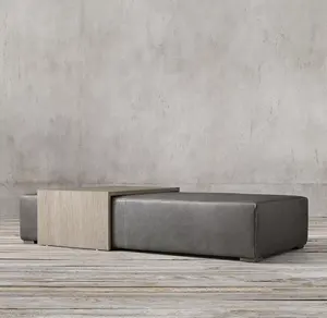 Pont moderne américain en cuir table basse rectangulaire pouf ensemble de meubles de salon pour villa de luxe appartement - Product Image 3