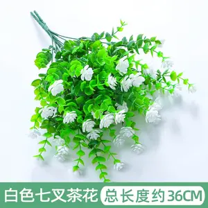 Flores de loto de eucalipto falso resistente a los rayos UV y arbustos verdes decoración de jardín para interiores/exteriores para fiestas