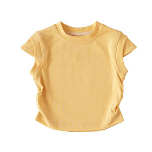 Nieuw geplooide design zachte op maat gemaakte patroon effen multi-kleur 95% katoen 5% spandex meisjes kinder T-shirt - Product Image 3