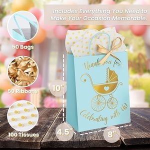 Bolsa de Regalo para Baby Shower Personalizada al por Mayor, de Papel Kraft con Papel de Seda y Cinta, Bolsa con Logotipo para Revelación de Género - Product Image 3