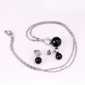 Parures de bijoux pour femmes en acier inoxydable plaqué or 18 carats avec perles noires fraîches pour filles - Product Image 5