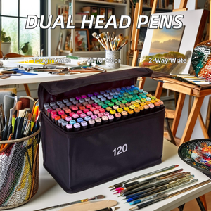 Nuovo e durevole Set di pennarelli in acrilico pennarelli 120 colori personalizzati a doppia testa di alcol e arte pennarelli Poscar penne - Product Image 6